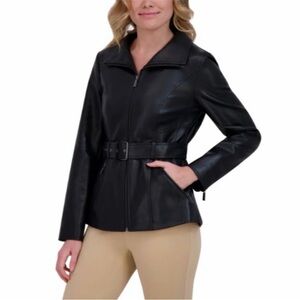 Kenneth Cole Ladies Belted Faux Leather Jacket, L